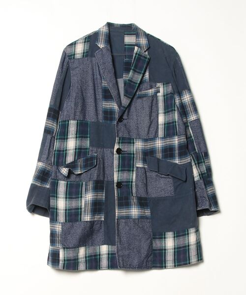 BEAMS（ビームス） チェック柄チェスターコート M ブルー メンズ