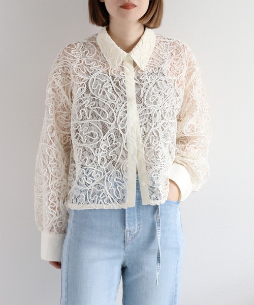 cepo ブラウス シャツ 「セットアップ対応」ロープ刺繍シアー