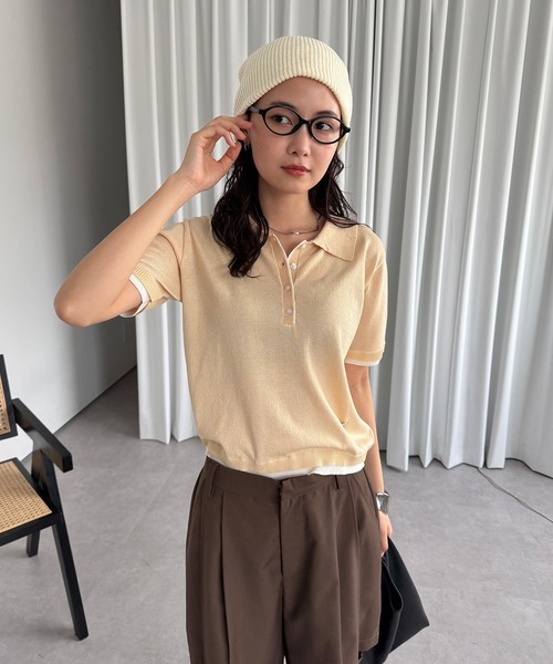 「販売終了商品」ミュエータ　ポロニット MUHET（ミュエータ） ポロシャツ ポロ glitter polo knit / グリッター