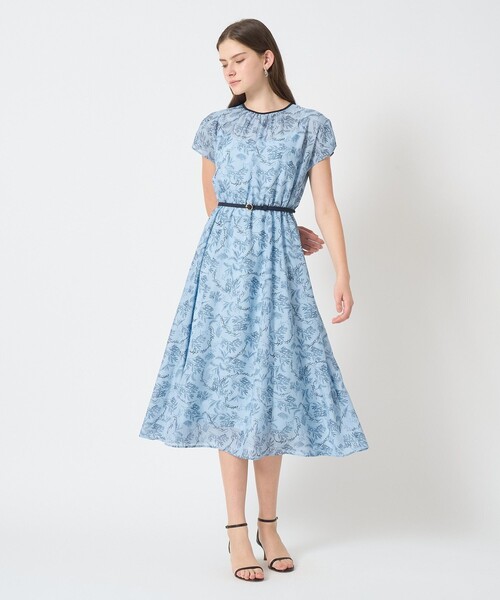 ANAYI アナイ リーフカリグラフィープリントベルト付きワンピース　25SS ANAYI ワンピース リーフカリグラフィープリントベルト付き