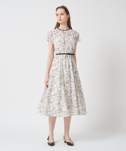 ANAYI（アナイ） ワンピース リーフカリグラフィープリントベルト付き