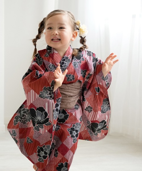 utatane 浴衣 キッズ浴衣3点セット ニコアンティーク 芙蓉エフェクト