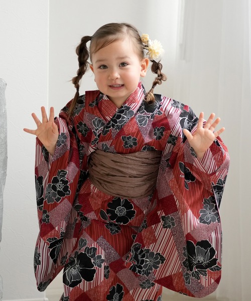 utatane 浴衣 キッズ浴衣3点セット ニコアンティーク 芙蓉エフェクト