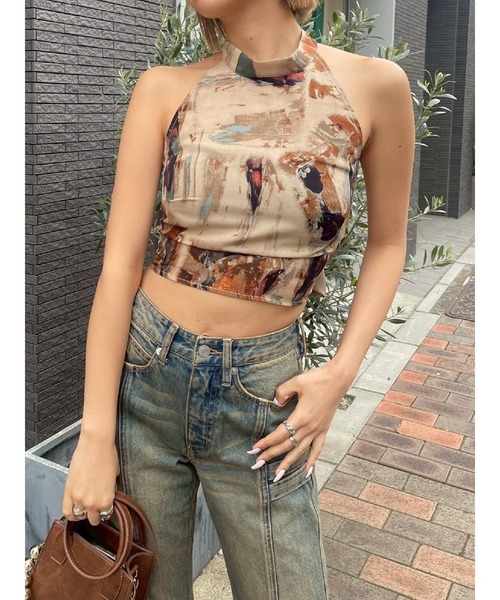 tシャツ バックリボンホルターネックトップス レディース EVRIS tシャツ バックリボンホルターネックトップス レディース