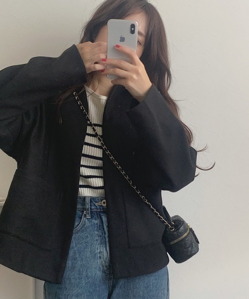 「LAUIR」 ノーカラーコート LARGE アイボリー レディース_画像6