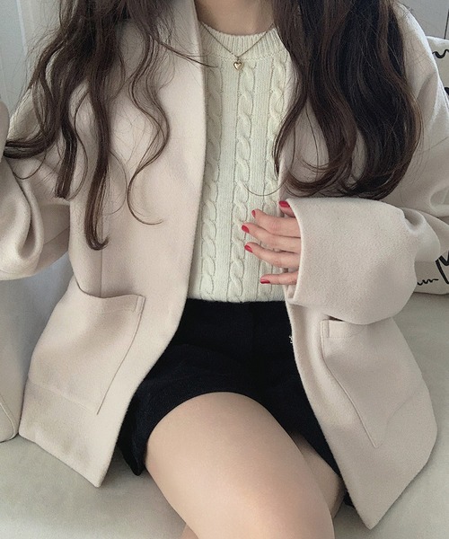 「LAUIR」 ノーカラーコート LARGE アイボリー レディース_画像8