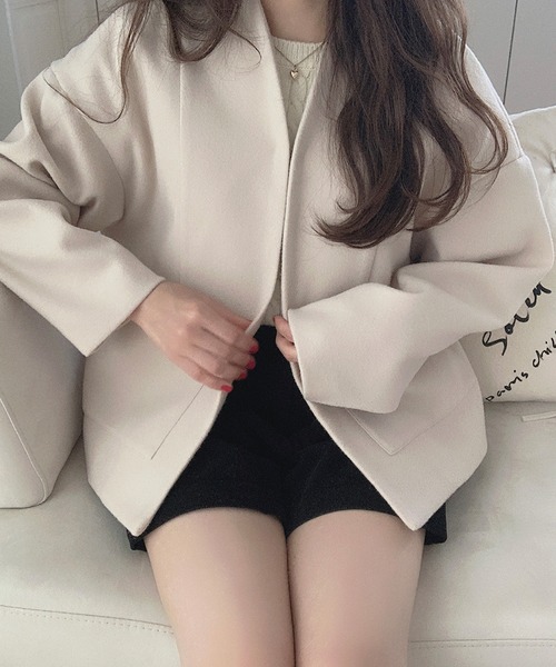 「LAUIR」 ノーカラーコート LARGE アイボリー レディース_画像9