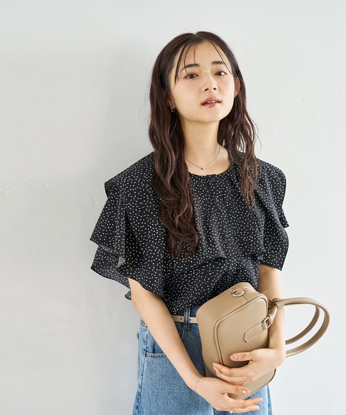 ブラウス シャツ 配色メローラッフルブラウス レディース mil ブラウス シャツ 配色メロウ ラッフルブラウス レディース
