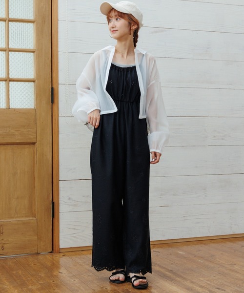 flower オールインワン サニーカットワークロンパース レディース