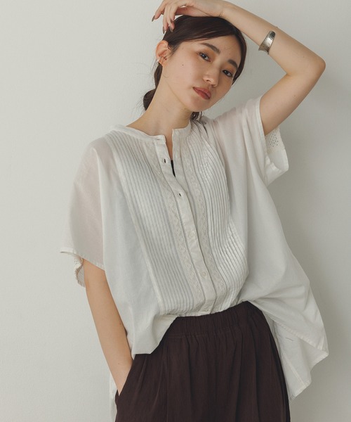 Noia ブラウス シャツ ピンタック レースシャツ レディース
