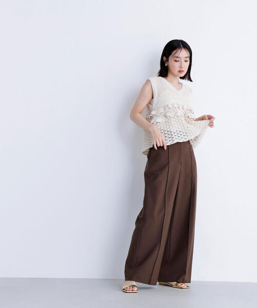 NATURAL BEAUTY BASIC ニット セーター 透かし編みフリルニット
