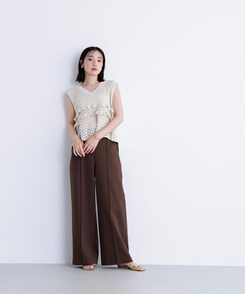 Chinatsu Aoyama フリル付きニットセーター NATURAL BEAUTY BASIC ニット セーター 透かし編みフリルニット