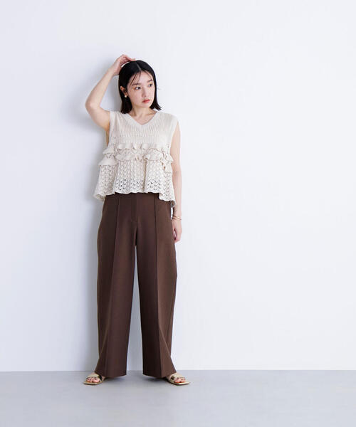 NATURAL BEAUTY BASIC ニット セーター 透かし編みフリルニット