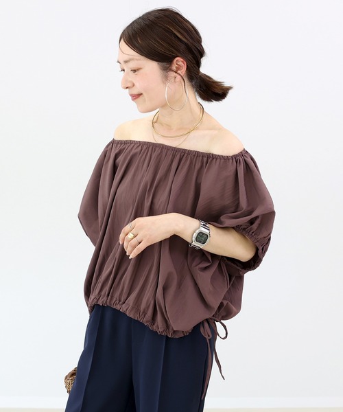 Aletta vita ブラウス シャツ 半袖 シワ加工裾ドロストギャザー