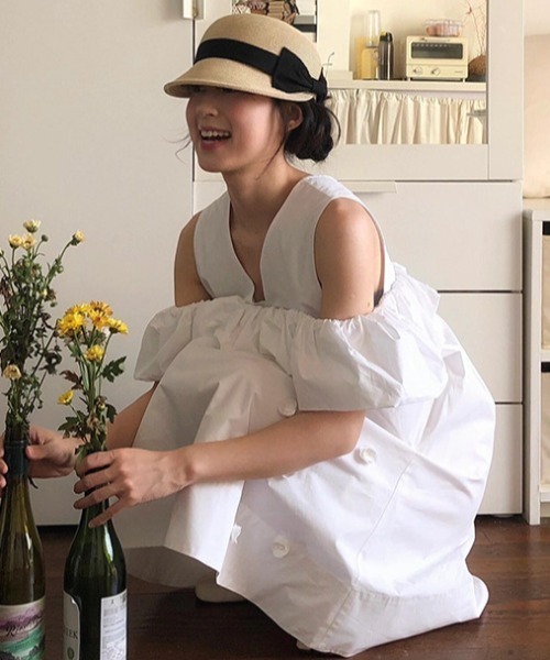 ストロー調ハット リボンハット キャスケットリボン リボン付き キャスケット ストローハット 麦わら カジュアル