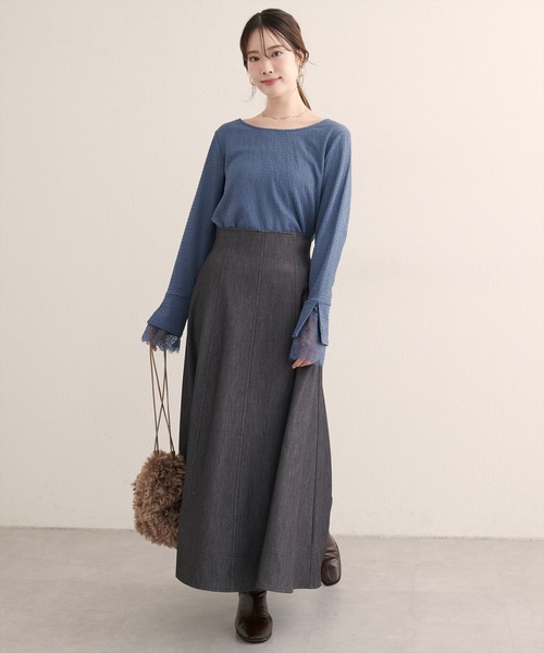 natural couture tシャツ 「WEB限定」レース袖切り替えカットソー