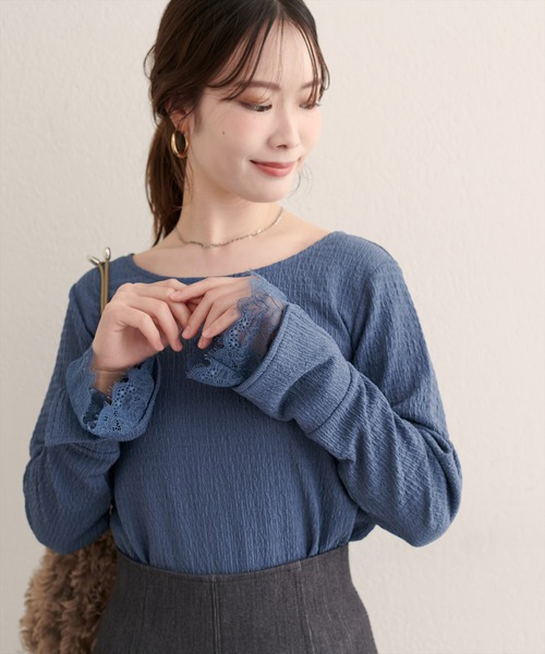 natural couture tシャツ 「WEB限定」レース袖切り替えカットソー