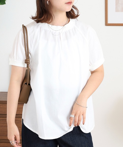 ブラウス シャツ to touch コットンクロス リブ半袖 レディース