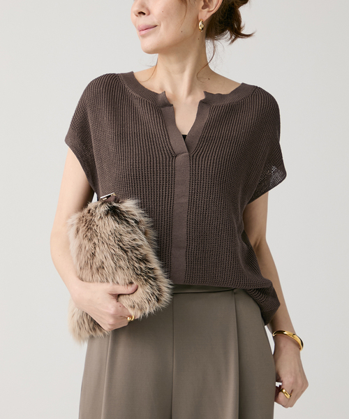 ニット セーター Crisp cotton 2way プルオーバー レディース
