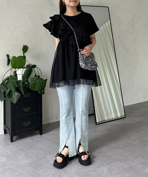 prose verse tシャツ ななめフリルチュールドッキングペプラムT