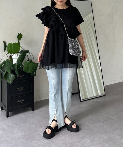prose verse tシャツ ななめフリルチュールドッキングペプラムT