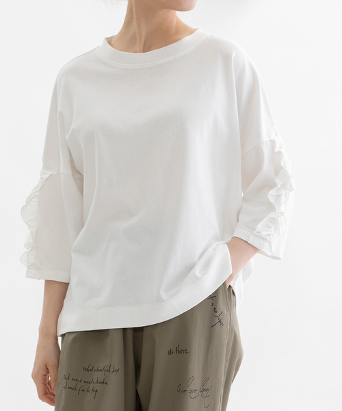 nop de nod（ノップドゥノッド） tシャツ コットンフリル6分袖Tシャツ