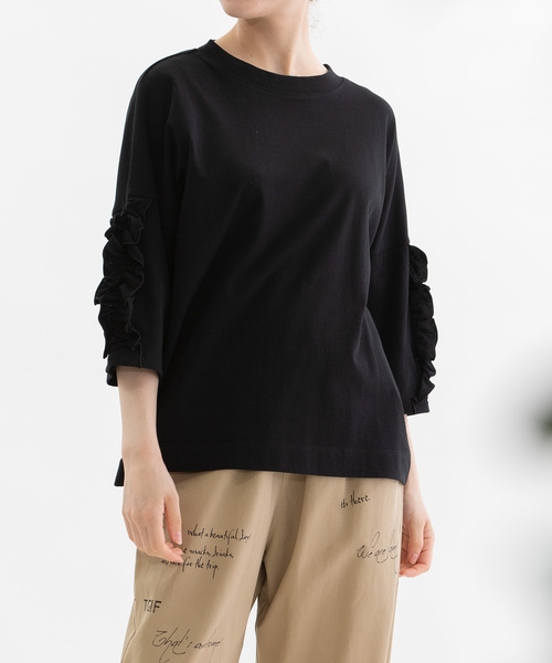 nop de nod（ノップドゥノッド） tシャツ コットンフリル6分袖Tシャツ
