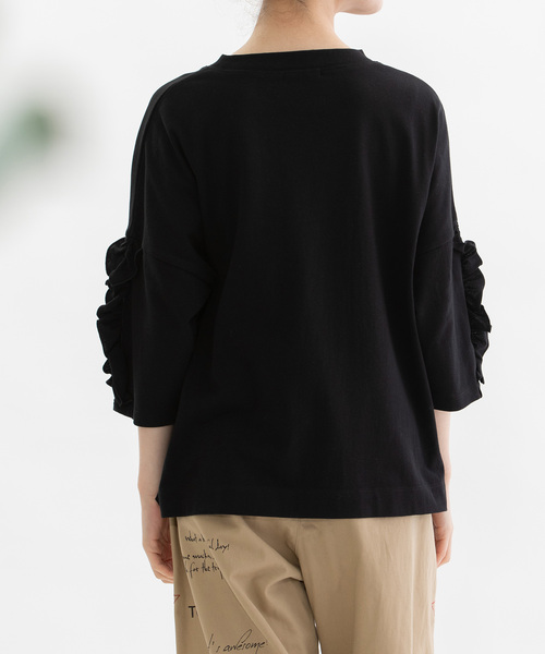nop de nod（ノップドゥノッド） tシャツ コットンフリル6分袖Tシャツ