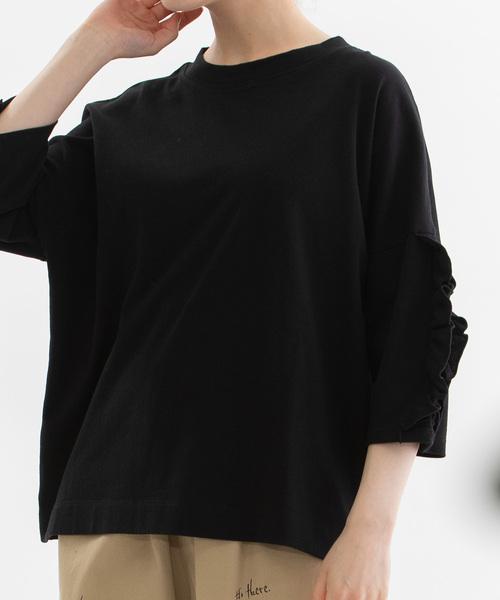 【新品】PATOU × onitsuka フリル袖 黒 Tシャツ nop de nod（ノップドゥノッド） tシャツ コットンフリル6分袖Tシャツ