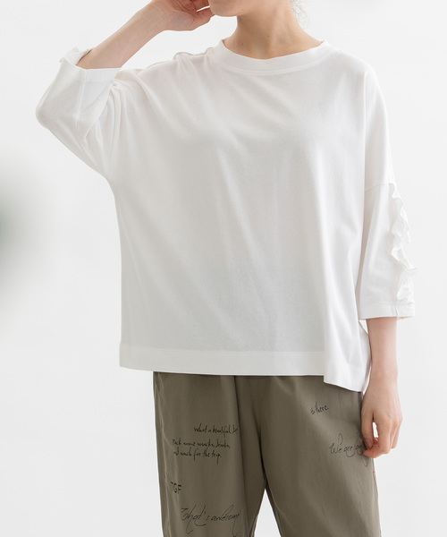 nop de nod（ノップドゥノッド） tシャツ コットンフリル6分袖Tシャツ