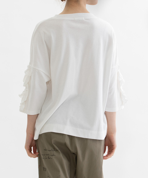 nop de nod（ノップドゥノッド） tシャツ コットンフリル6分袖Tシャツ