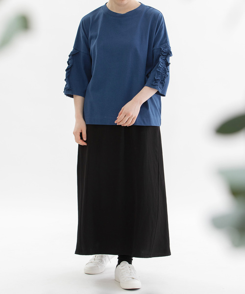 nop de nod（ノップドゥノッド） tシャツ コットンフリル6分袖Tシャツ