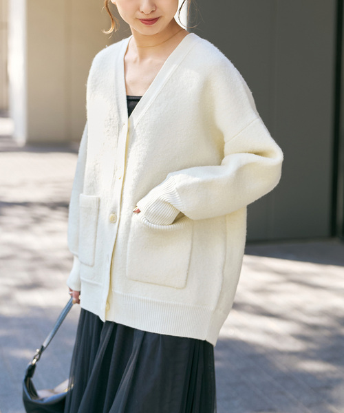 タイムセール中♪ 新品 スピックアンドスパン ブークレダブルフェイスカーディガン 追加》ブークレダブルフェイスカーディガン（カーディガン）｜Spick