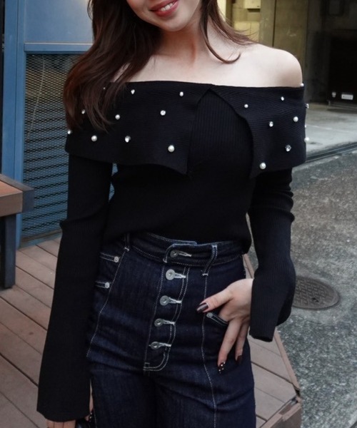 rienda（リエンダ） ニット セーター ショルダーフェイクファー