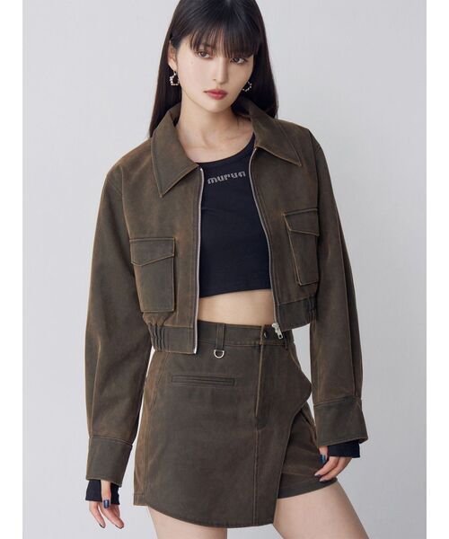 MURUA フェイクレザーショートフライトジャケットセットアップ MURUA（ムルーア） ブルゾン アウター 「セットアップ対応」フェイク