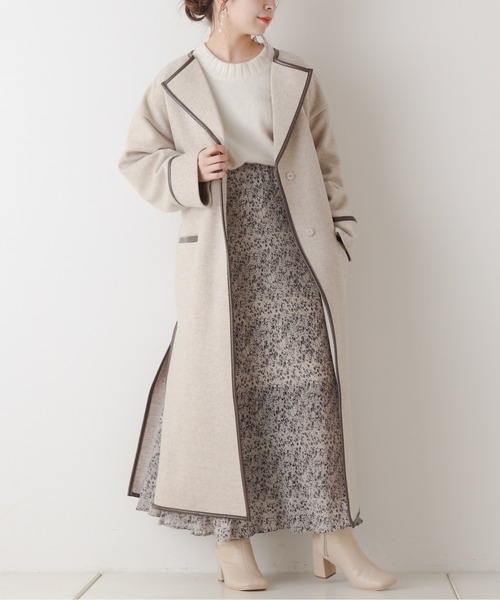 Chico（チコ） ノーカラーコート FREE ピンクベージュ レディース