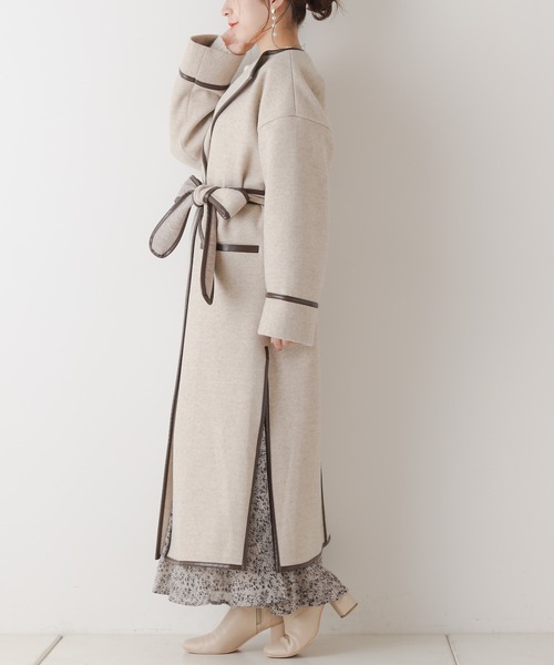 Chico（チコ） ノーカラーコート FREE ピンクベージュ レディース