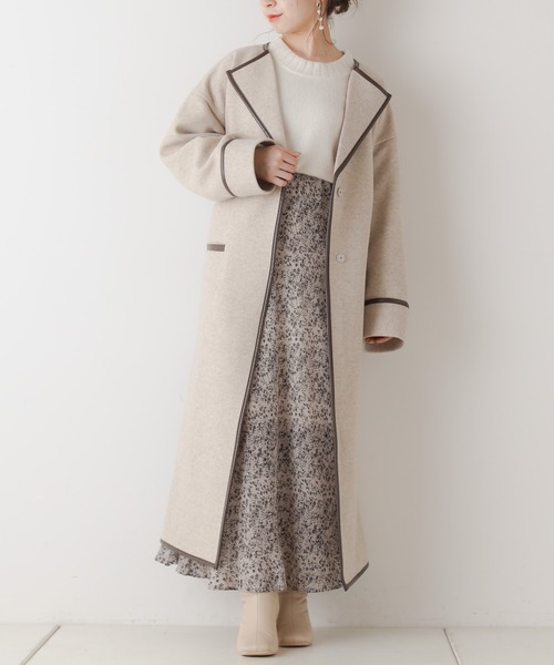 ちっち　ノーカラー ベージュ ロングコート Chico（チコ） ノーカラーコート FREE ピンクベージュ レディース