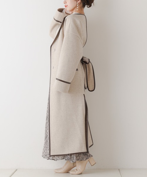 Chico（チコ） ノーカラーコート FREE ピンクベージュ レディース