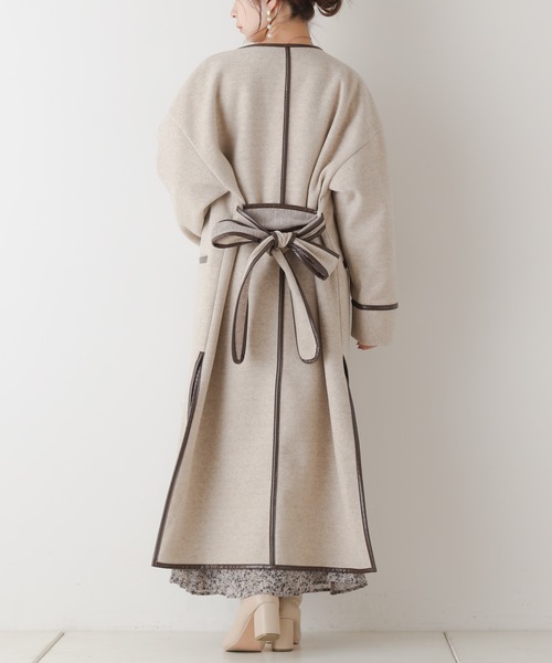 Chico（チコ） ノーカラーコート FREE ピンクベージュ レディース