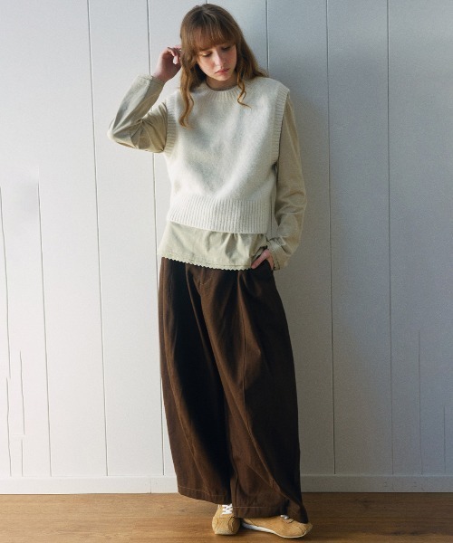 ベスト ジレ 「ELOOPS」シャギーアルパカクルーネッククロップド丈
