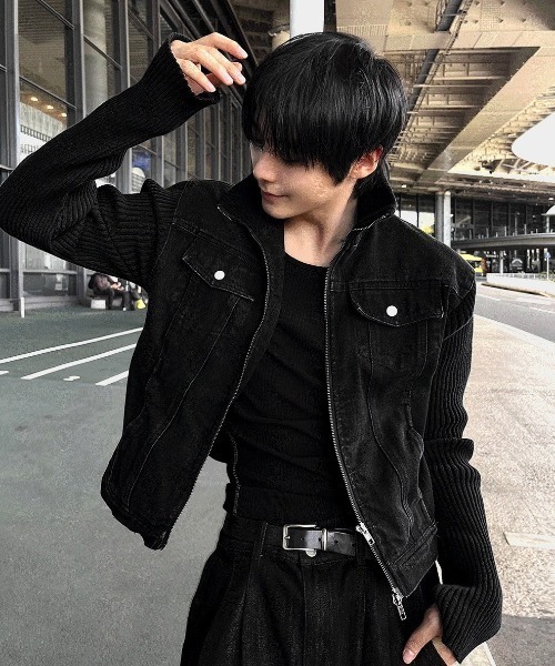 COSYHARU（コシハル） ブルゾン アウター ブラックデニム+ニットコンビ