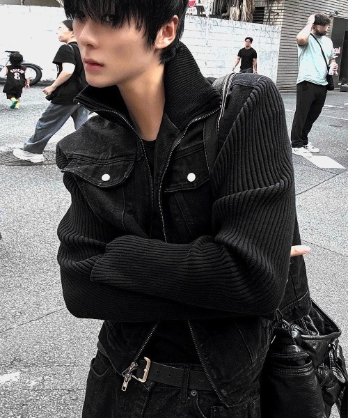 COSYHARU（コシハル） ブルゾン アウター ブラックデニム+ニットコンビ