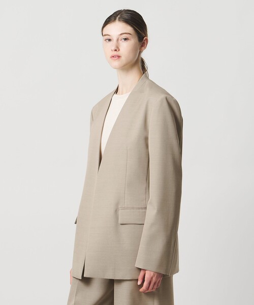 ジャケット ノーカラージャケット 「LOEFF」ギャバジン ノーカラー ジャケット レディースの画像