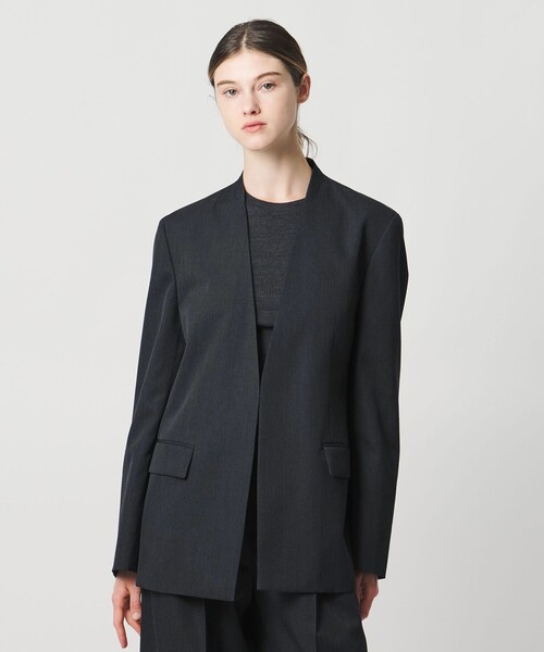 ジャケット ノーカラージャケット 「LOEFF」ギャバジン ノーカラー ジャケット レディースの画像