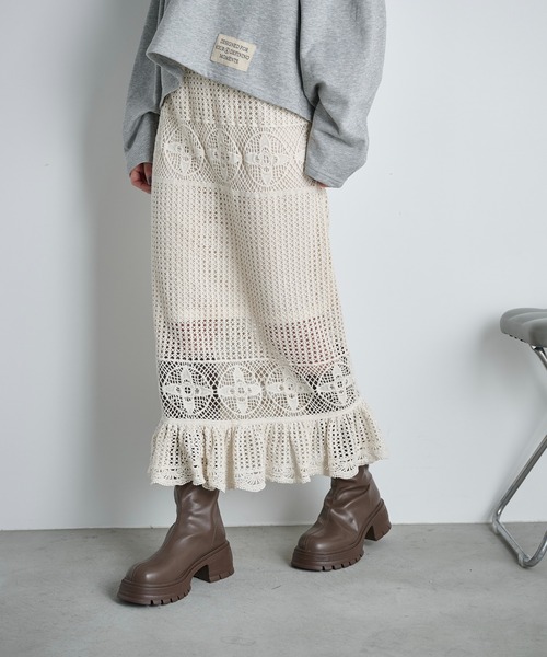 THE Yon ロング スカート コットンクロシェマーメイドスカート