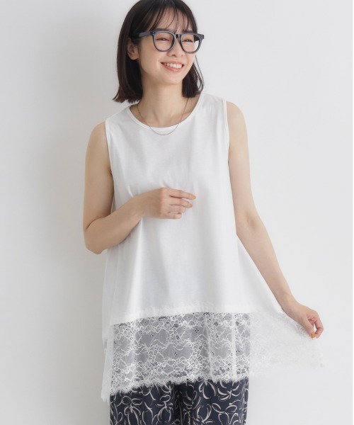 Right-on（ライトオン） tシャツ レース切替ノースリーブTシャツ