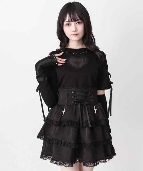 DearMyLove tシャツ バラレースハート十字架刺レースアップアーム