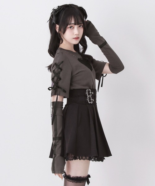 DearMyLove tシャツ バラレースハート十字架刺レースアップアーム