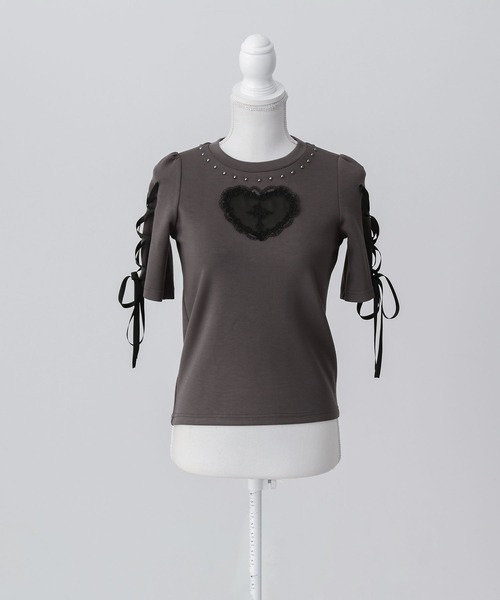 DearMyLove tシャツ バラレースハート十字架刺レースアップアーム